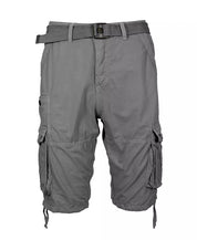 Blu Rock Men's Vintage Like Cotton Cargo Belted Shorts Grey 32