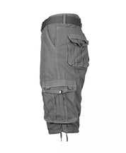 Blu Rock Men's Vintage Like Cotton Cargo Belted Shorts Grey 32