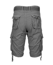 Blu Rock Men's Vintage Like Cotton Cargo Belted Shorts Grey 32
