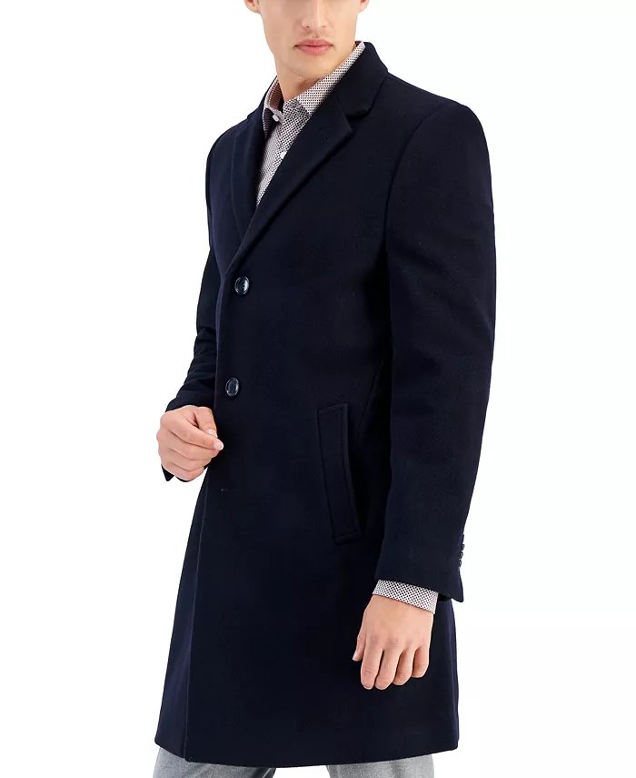 Nautica Mens Regular Fit Barge Overcoat Coat 38R Navy Blue Wool