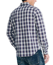 Nautica Men's Navtech Long Sleeve Plaid Trim Fit Button Shirt Medium Blue Red