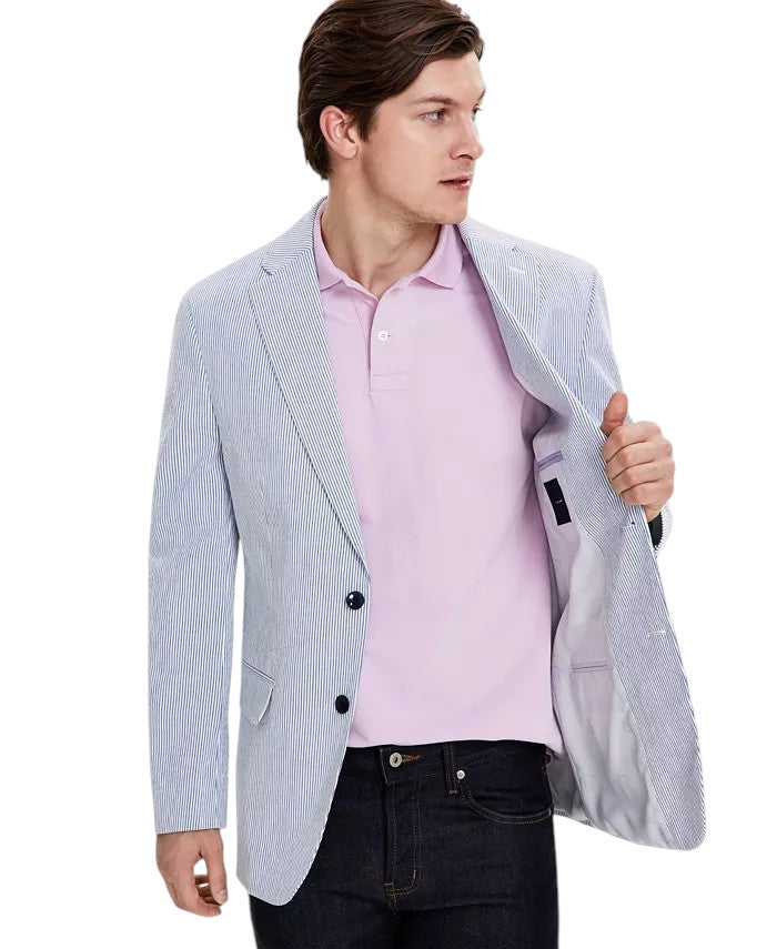 Tommy Hilfiger Mens Modern fit Seersucker Suit Jacket Blazer 40 S Blue Striped