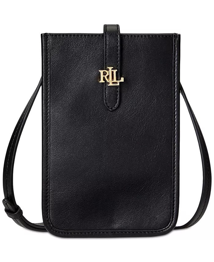 Lauren Ralph Lauren Leather Crossbody Tech Case Wallet Black W/ Strap