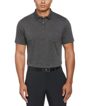 PGA TOUR Mens Eco Fine Line Short Sleeve Polo Shirt Caviar Heather Black Small