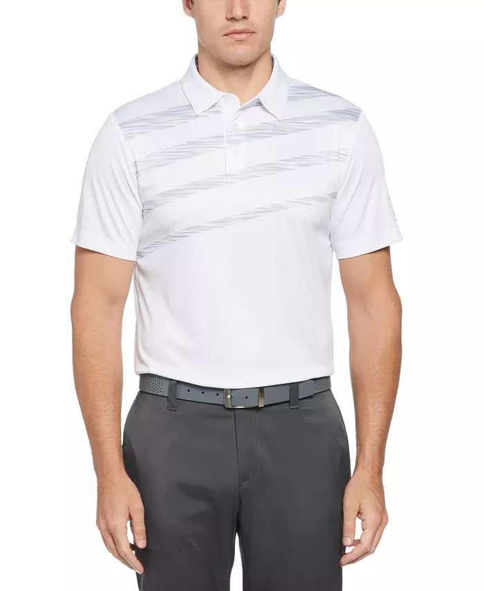PGA TOUR Men's Athletic Fit Terrain Chest Print Golf Polo Shirt Large White Grey