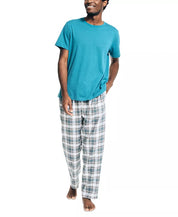 Nautica Men's 2-Pc. T-Shirt & Plaid Flannel Pajama Pants Set Medium Blue Grey
