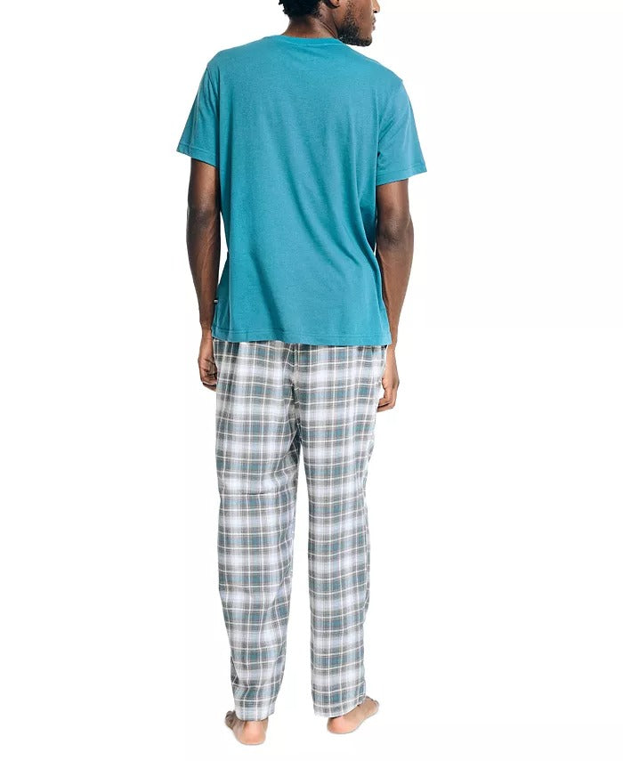 Nautica Men's 2-Pc. T-Shirt & Plaid Flannel Pajama Pants Set Medium Blue Grey
