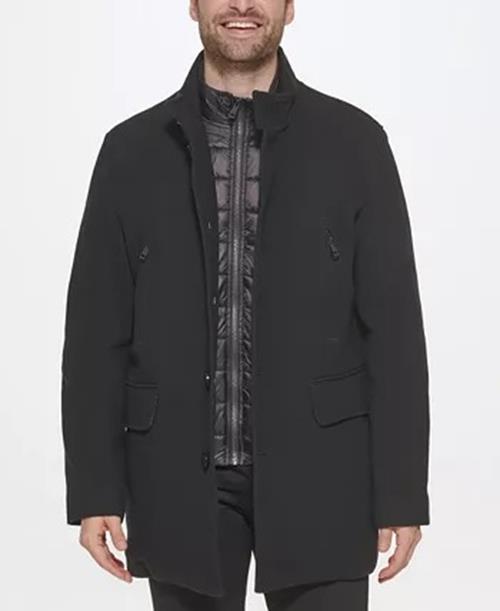 Cole Haan Men's Wool Stand Collar Topper Jacket with Nylon Bib Coat XL Black