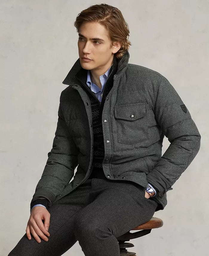 Polo Ralph Lauren Men's Quilted Wool-Blend Down Jacket XL Grey Barclay