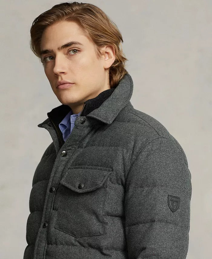 Polo Ralph Lauren Men's Quilted Wool-Blend Down Jacket XL Grey Barclay