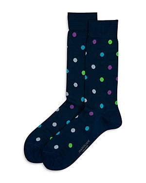 Men's Polka Dot Cotton-Blend Crew Socks Blue 8-11