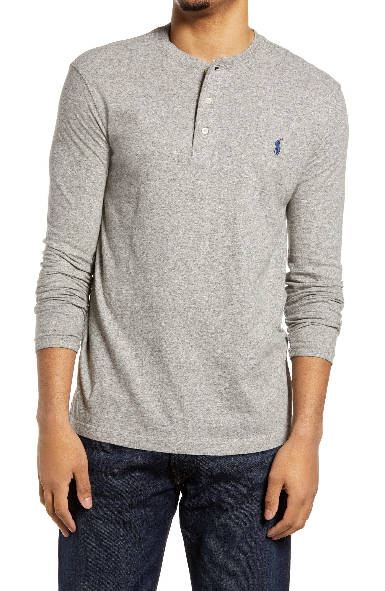 P Ralph Lauren Mens Long Sleeve Embroidered Henley T Shirt Grey 2XL