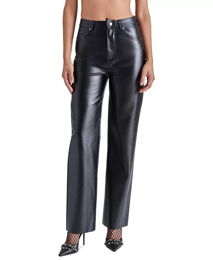 Steve Madden Women's Loren High-Rise Faux-Leather Pants Size 27 Waist Black