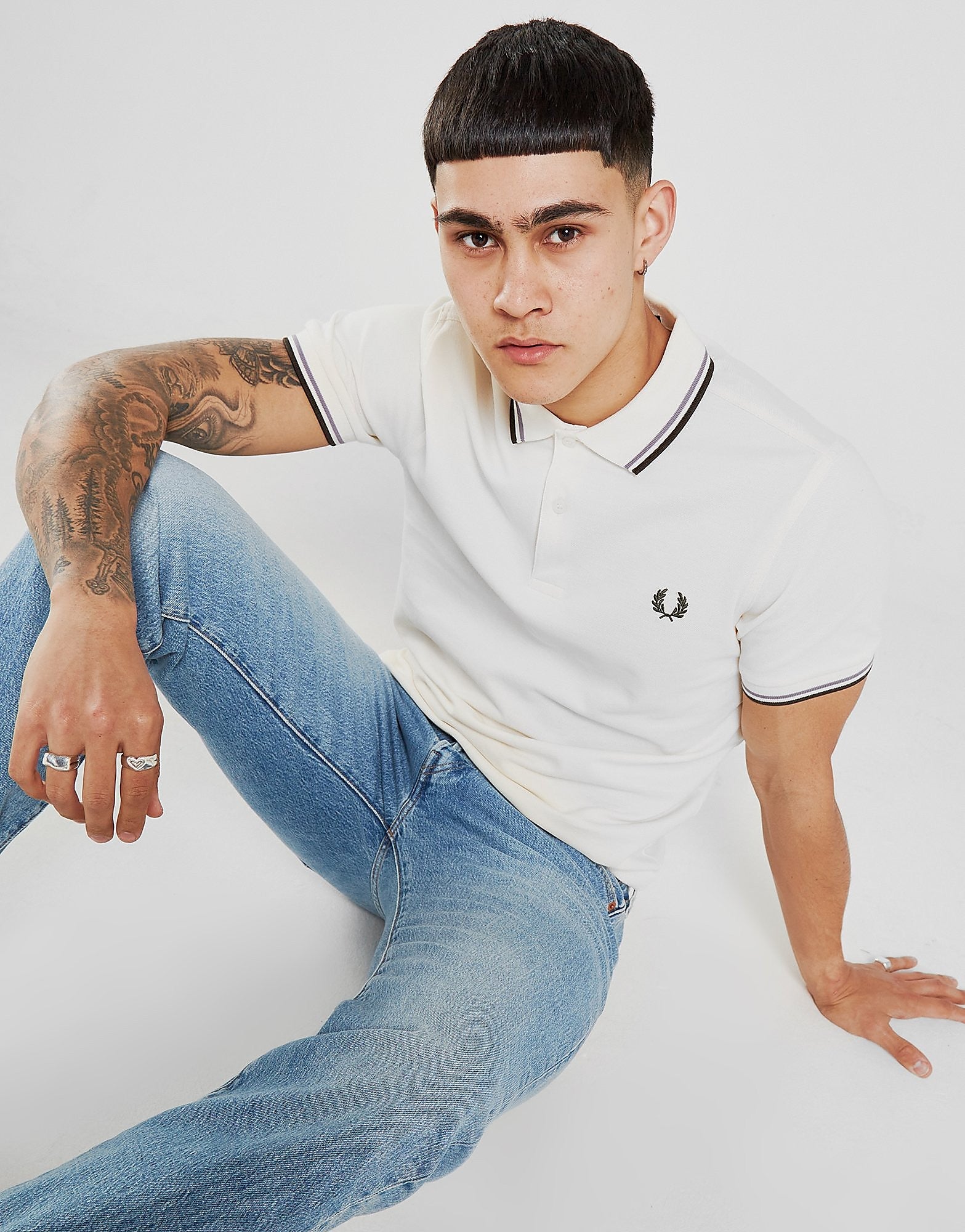 Fred Perry Mens Twin Tipped Short Sleeve Polo Shirt Ecru Medium