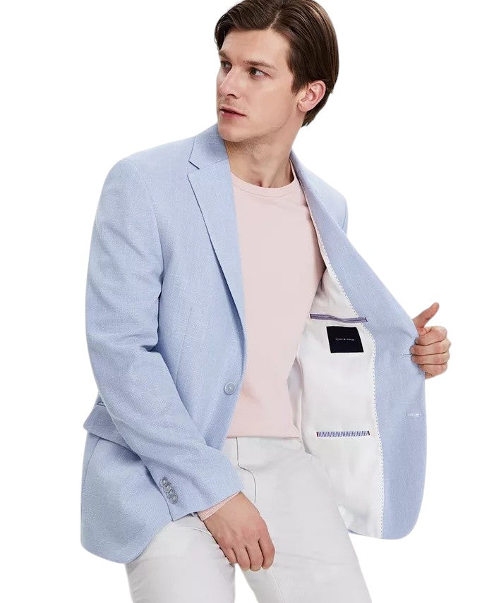 Tommy Hilfiger Mens Modern fit Sport Coat Blazer 42 L Light Blue Solid Stretch