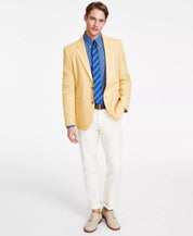 Nautica Mens Modern fit  Linen Sport Coat Blazer 42 L Yellow Solid Stretch