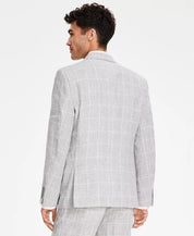 Bar Iii Mens Slim fit Suit Jacket Blazer 46 L Light Grey Plaid Linen