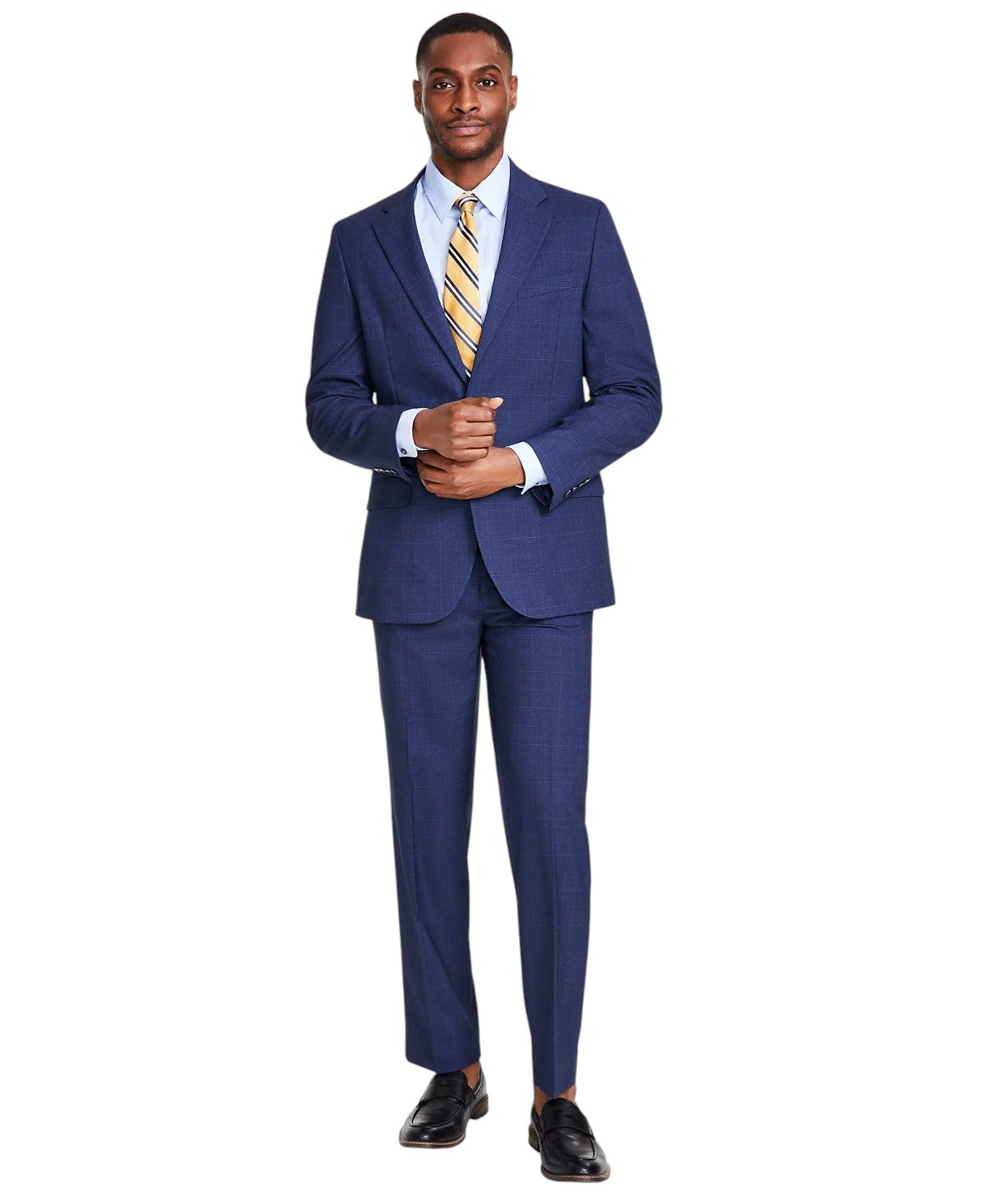Nautica Mens Modern fit 2 Piece Suit 50 R / 45 Waist Blue Plaid Stretch
