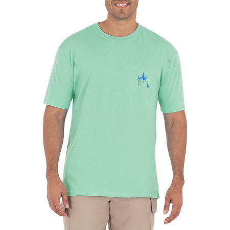 Guy Harvey Mens Sunset Sailfish Logo Short Sleeve T Shirt Beach Glass Blue XL