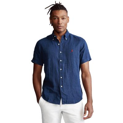 Polo Ralph Lauren Mens Classic Fit Short Sleeve Button Down Shirt Blue Medium