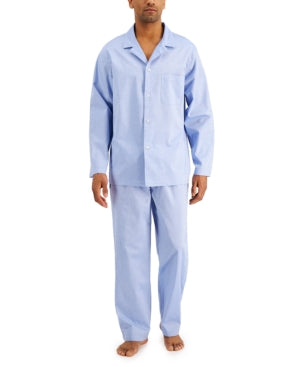 Club Room Mens 2 Piece Long Sleeve Solid Oxford Pajama Set Light Blue Small