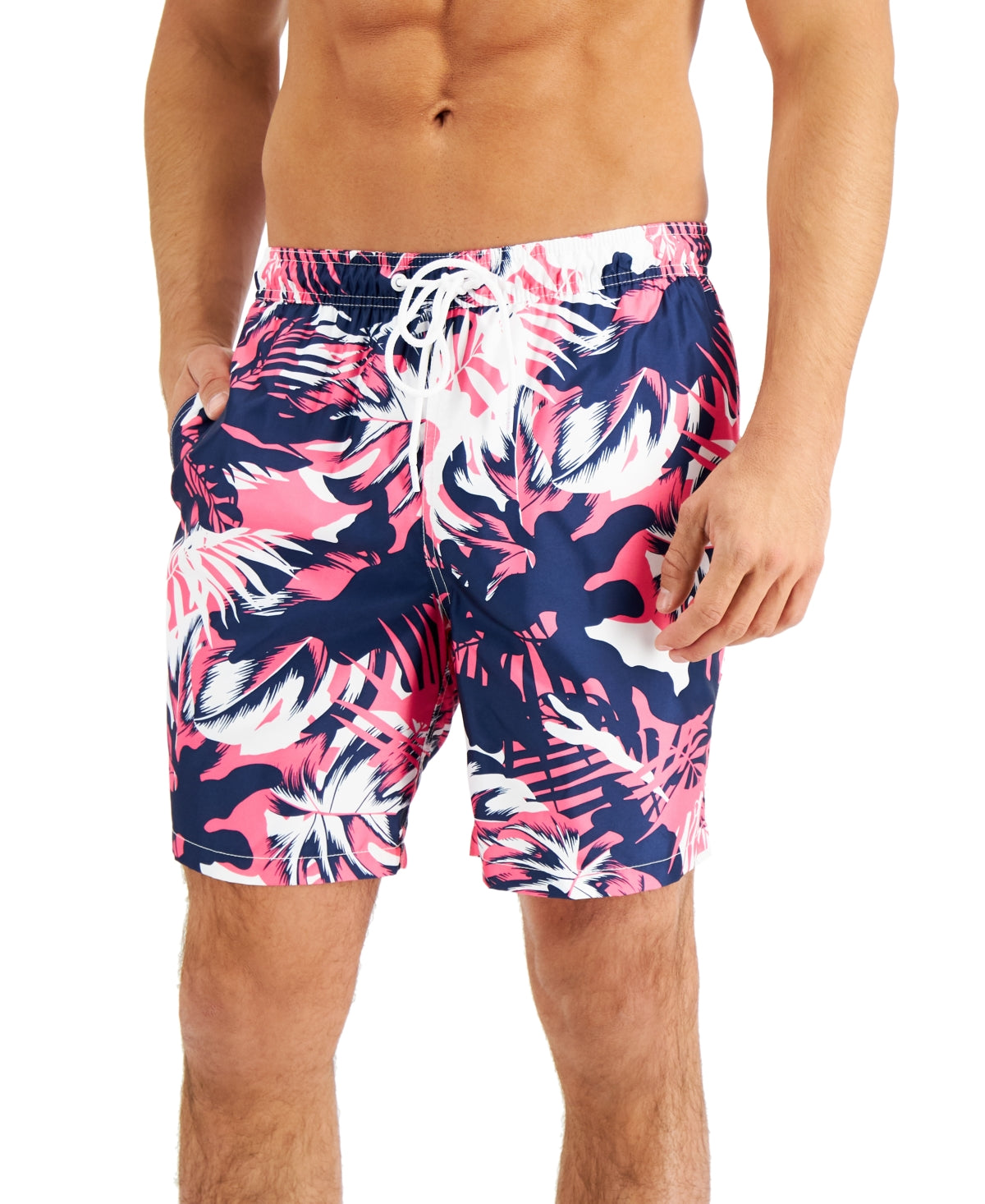 Calvin Klein Mens Quick-Dry UPF 50 Island Camo Swim Trunks Pink Large