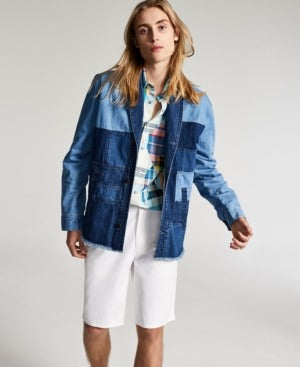 Sun + Stone Men's Regular-Fit Colorblocked Patchwork Denim Jacket Medium Blue