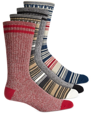 Sun + Stone Mens 4 Pk Green Red Stripe Crew Socks One Size