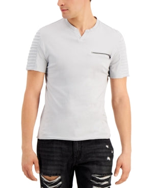 INC International Concepts Men's Pintucked Split Neck T Shirt Grey XL