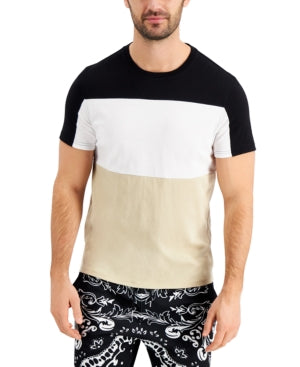INC International Concepts Men's Colorblocked Short Sleeve T-Shirt Tan Black XS