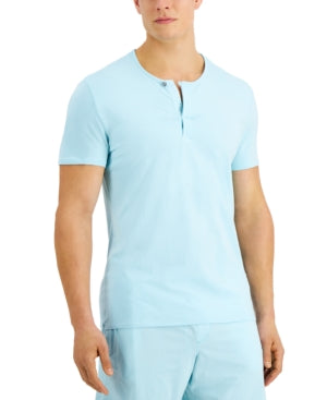 Alfani Men's Quick Dry Split Neck Pajama Short Sleeve  T Shirt Light Blue Small