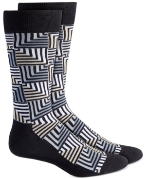 Alfani Men's Geometric Crew Dress Socks Cement Grey One Size