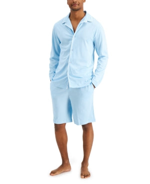 Club Room Mens Intimates Light Blue Notched Long Sleeve Pajama Shirt XL