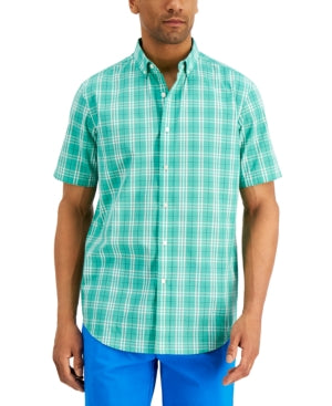 Mens Green Multicheck Collared Dress Shirt Medium