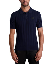 Karl Lagerfeld Men's Textured Rib Polo Sweater T Shirt Navy Blue  Large