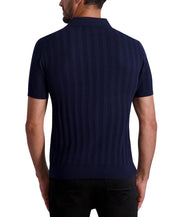 KARL LAGERFELD PARIS Mens Ribbed Knit Polo Sweater Shirt Navy 2XL