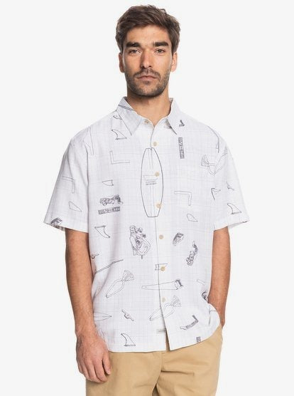 Quicksilver Waterman Master Crafter Short Sleeve Shirt Small White Button Up