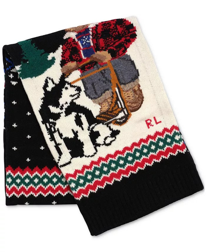 Polo Ralph Lauren Men's Wool Holiday Bear Fair Isle Scarf