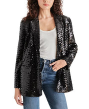 Steve Madden Women's Imann Sequined One-Button Blazer Jacket Medium Black