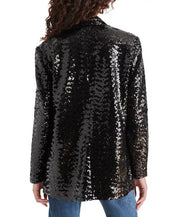 Steve Madden Women's Imann Sequined One-Button Blazer Jacket Medium Black