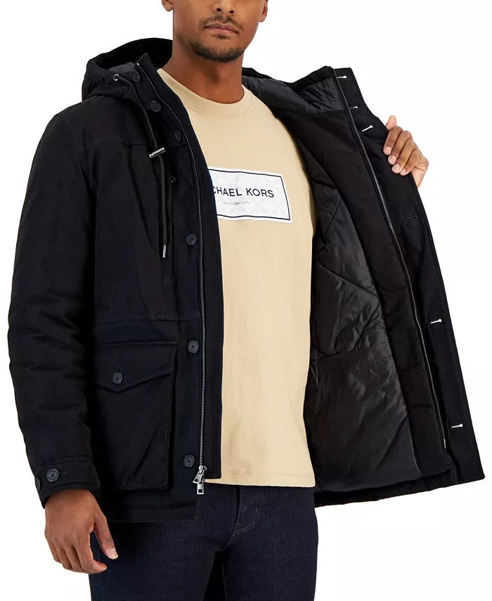 Michael Kors Men's Four-Pocket Hooded Parka Coat XS Extra Small Black