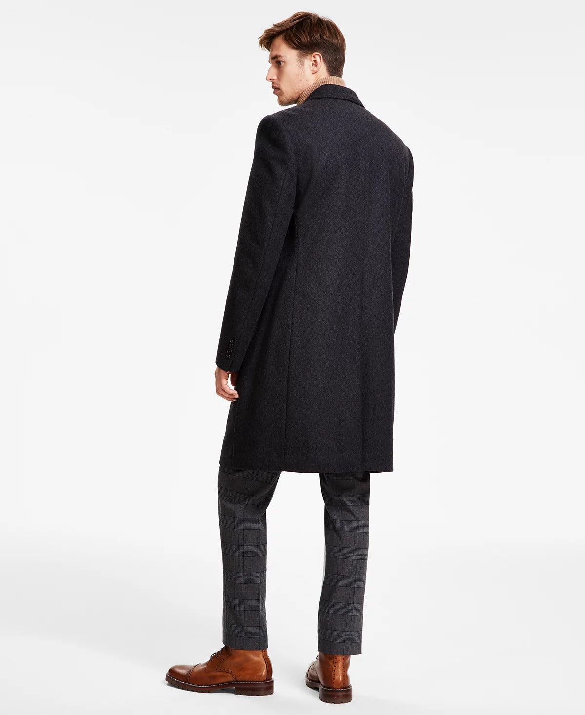 Michael Kors Mens Classic-Fit Wool Cashmere overcoat Coat 48R Charcoal Grey