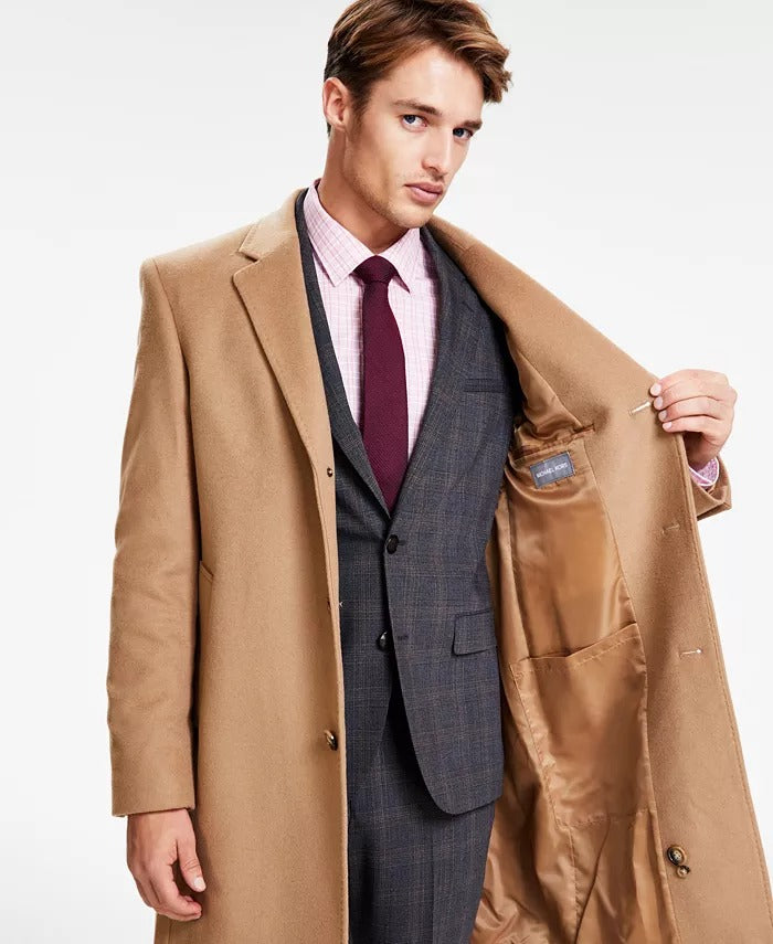 Michael Kors Mens Classic-Fit Wool Cashmere Overcoat Coat 42L Camel