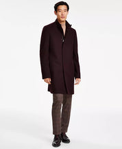 Calvin Klein Mens Mayden Slim-Fit Wool Blend Overcoat Coat 44 R Maroon Red Wool