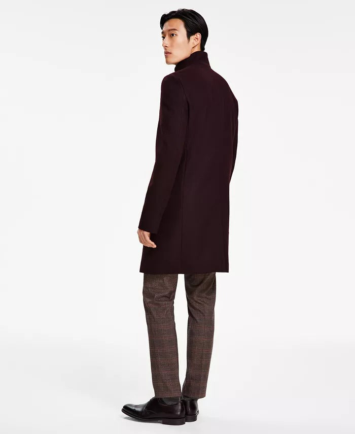 Calvin Klein Mens Mayden Slim-Fit Wool Blend Overcoat Coat 44 R Maroon Red Wool