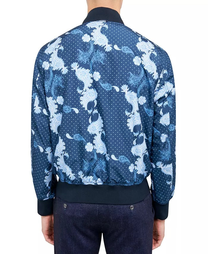 Society of Threads Men's Paisley Reversible Bomber Jacket Small Blue