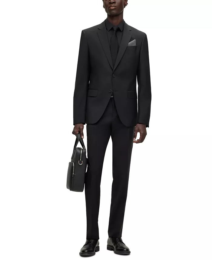 Hugo Boss Mens Slim fit 2 Piece Suit 38R / 32 x 30 Solid Black Flat Pant