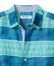 Tommy Bahama Mens Coconut Point Rivera Stripe Button Shirt Large Teal Blue Green