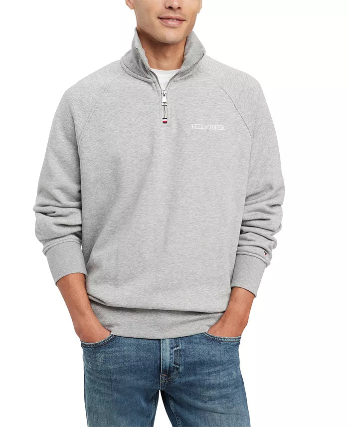 Tommy Hilfiger Mens Quarter Zip Long Sleeve Sweatshirt Light Grey Heather XXL