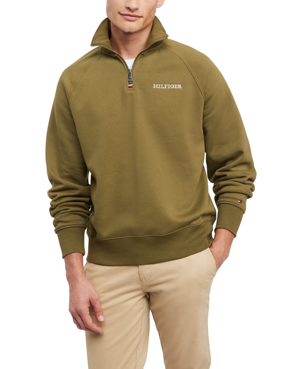 Tommy Hilfiger Men's Quarter Zip Long Sleeve Logo Sweatshirt Putting Green 2XL